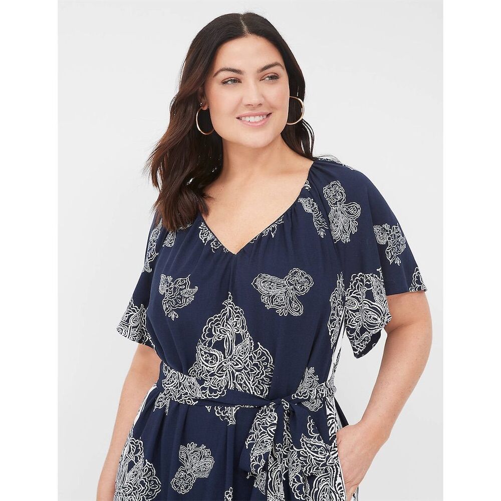 LaneBryant Plus Flutter-Sleeve Tie-Waist Floral Dress Multicolor